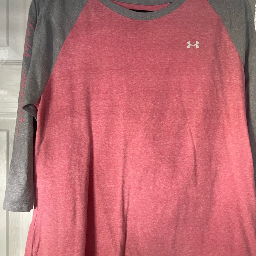 Under Armour Heathered Pink and Gray Raglan Tee
